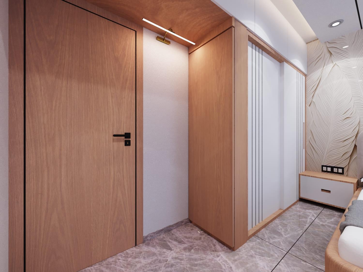 Walnut-veneer dressing unit with full-height doors closed