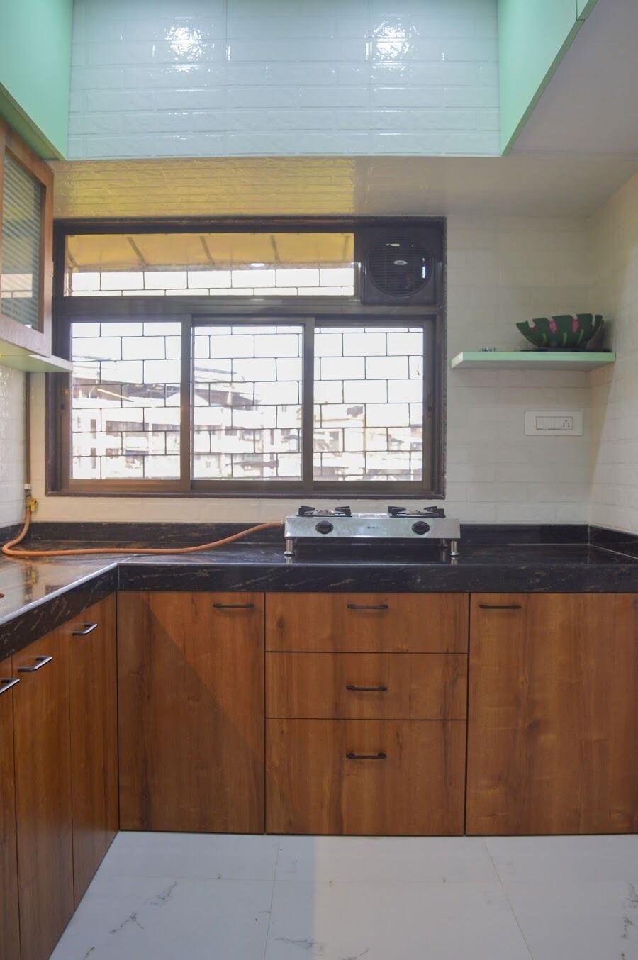 Kitchen with window-side prep counter