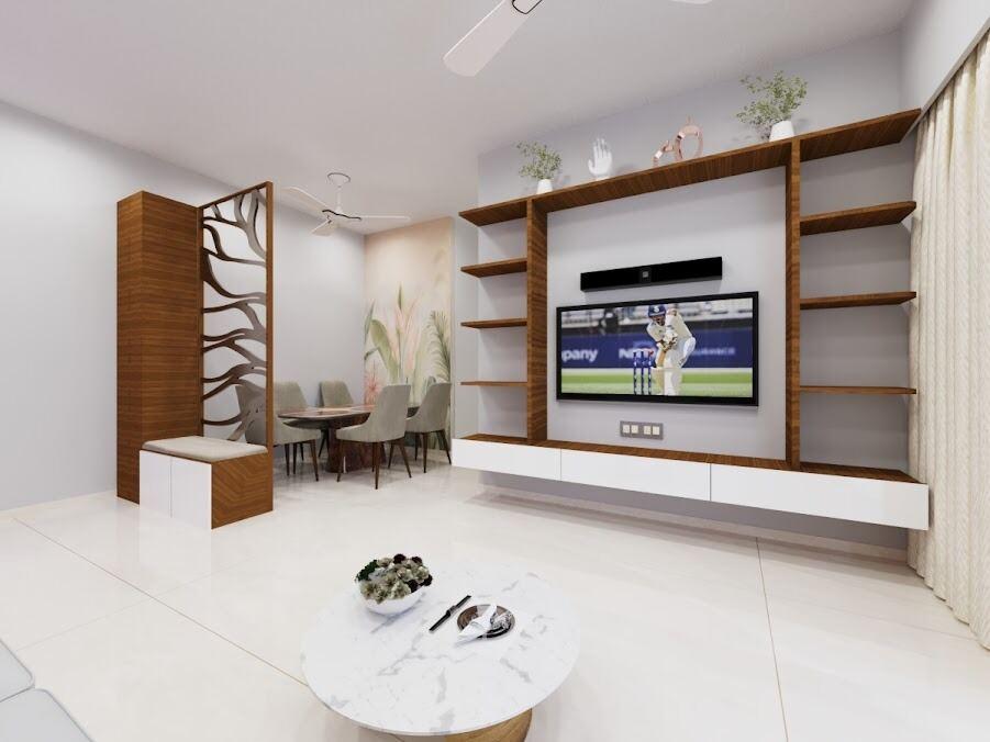 Living room with panelled TV unit