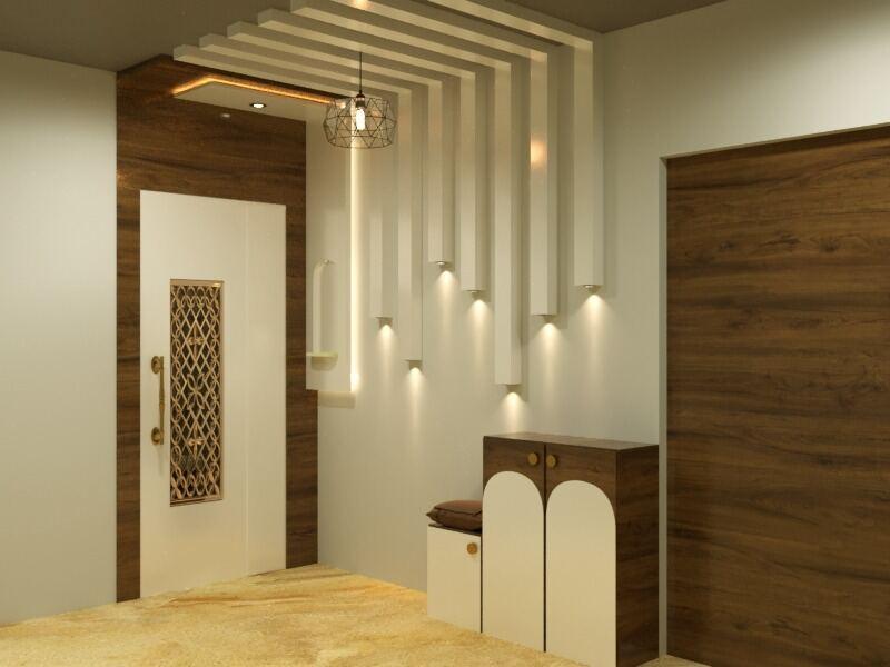 Wooden partition and entrance door