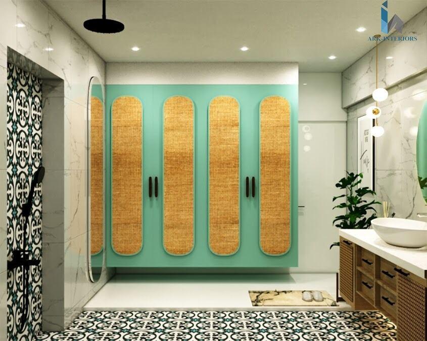 Storage wall with cane shutters